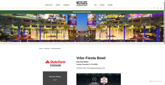 Security scan screenshot of https://westgateaz.com/event/vrbo-fiesta-bowl/