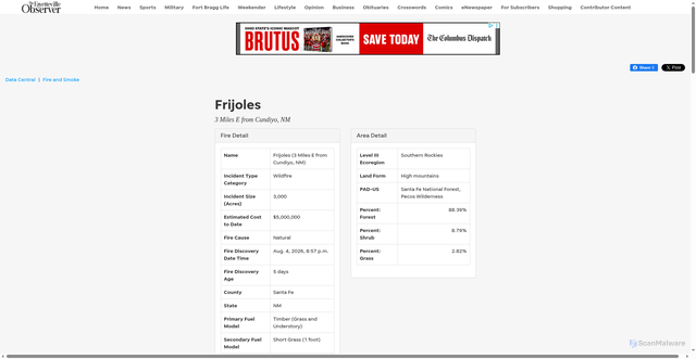 Security scan screenshot of https://data.fayobserver.com/fires/frijoles/ad65ff54-337f-4938-af35-bb1744cebf48/