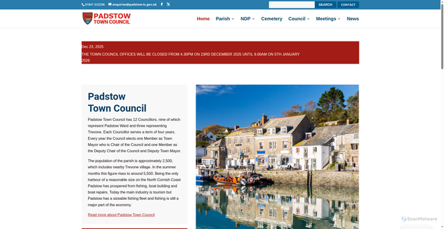 Security scan screenshot of https://padstow-tc.gov.uk/