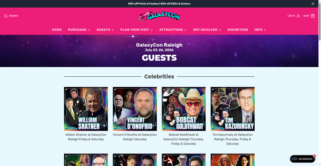 Security scan screenshot of https://galaxycon.com/pages/galaxycon-raleigh-guests?srsltid=AfmBOooNwRV1Tb3d4SAneI9YV0-TLuoN6wksAC9SQlrFcfp4399P9P8I