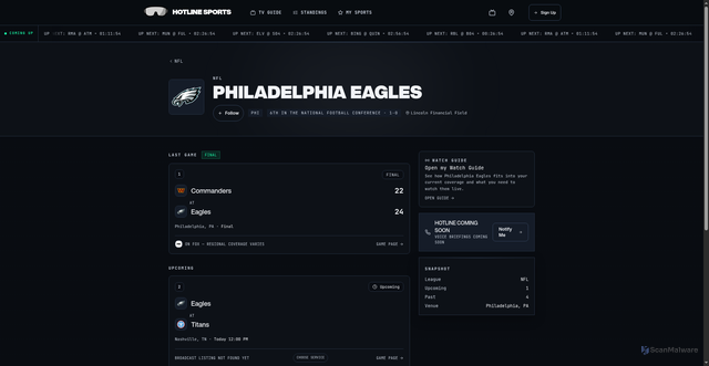 Security scan screenshot of https://hotlinesports.com/team/philadelphia-eagles