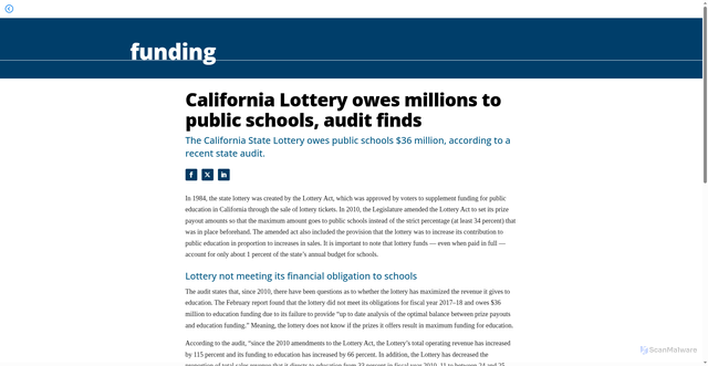 Security scan screenshot of https://publications.csba.org/california-school-news/april-2020/california-lottery-owes-millions-to-public-schools-audit-finds/