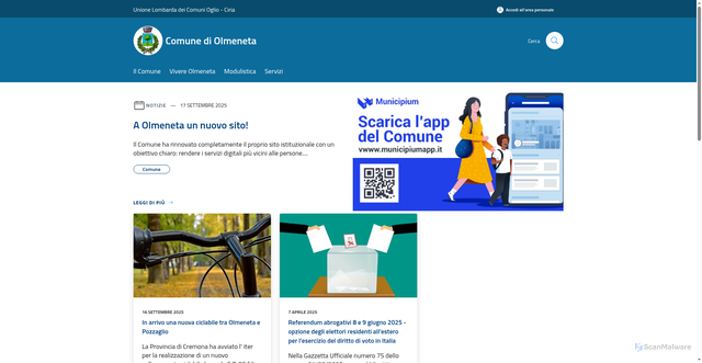 Security scan screenshot of https://www.comune.olmeneta.cr.it/it