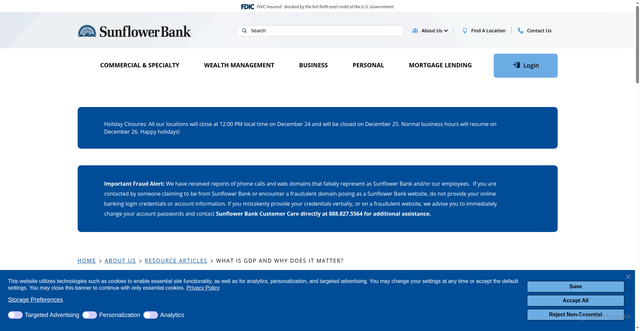 Security scan screenshot of https://www.sunflowerbank.com/about-us/resource-articles/what-is-gdp-and-why-does-it-matter/