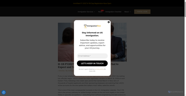 Security scan screenshot of https://immigrationfleet.com/articles/h-1b-fy2027-lottery-registration-closes-what-to-expect-and-your-critical-next-steps/