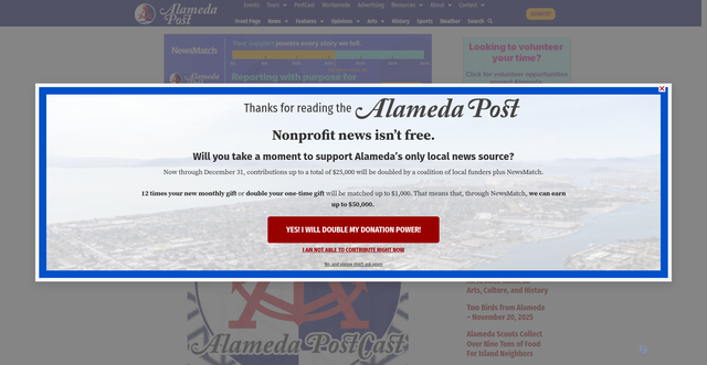 Security scan screenshot of https://alamedapost.com/features/podcast/alameda-postcast-for-11-21-2025/