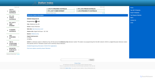 Security scan screenshot of https://www.stationindex.com/tv/callsign/KOCO