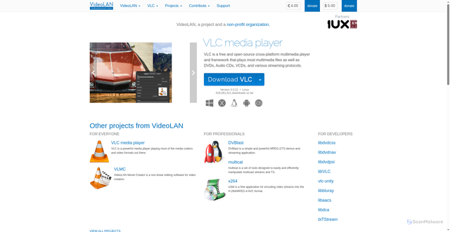 Security scan screenshot of https://www.videolan.org