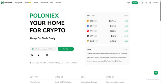 Security scan screenshot of https://poloniex.com
