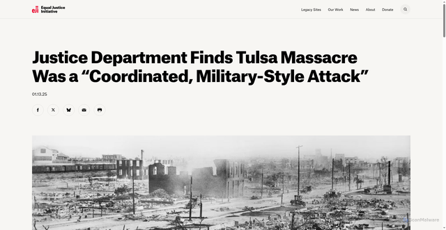 Security scan screenshot of https://eji.org/news/justice-department-finds-tulsa-massacre-was-a-coordinated-military-style-attack/