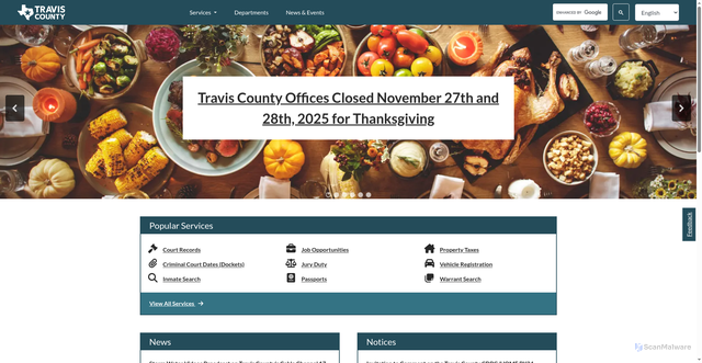 Security scan screenshot of https://www.traviscountytx.gov/