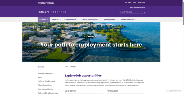 Security scan screenshot of https://hr.northwestern.edu/careers/