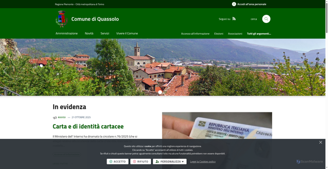 Security scan screenshot of https://www.comune.quassolo.to.it