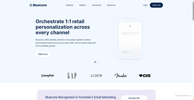 Security scan screenshot of https://www.bluecore.com