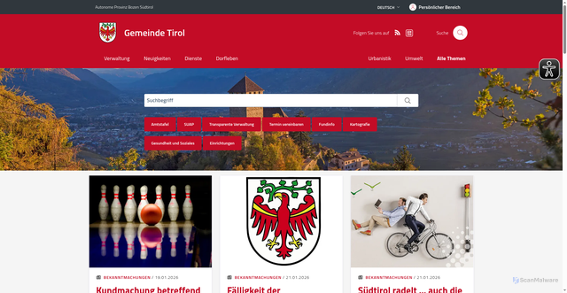 Security scan screenshot of https://www.comune.tirolo.bz.it/de