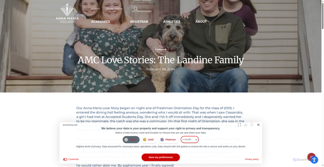 Security scan screenshot of https://annamaria.edu/amc-love-stories-the-landine-family/