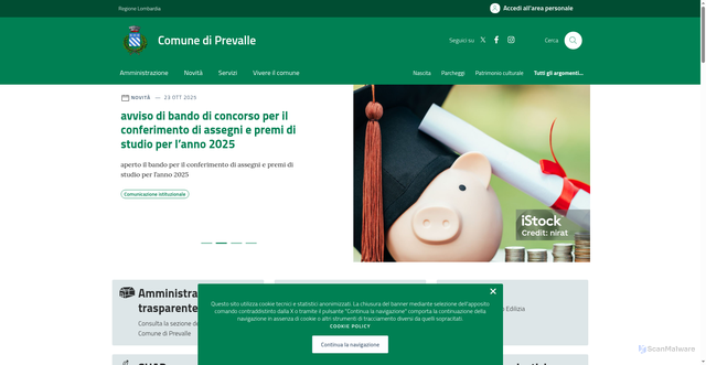 Security scan screenshot of https://www.comune.prevalle.bs.it/