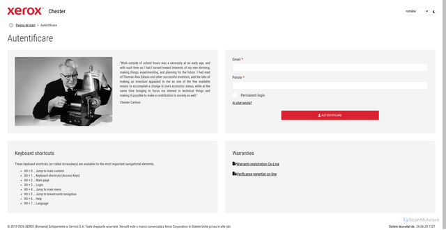 Security scan screenshot of https://chester.xerox.ro