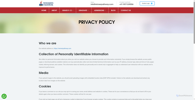 Security scan screenshot of https://winnerpathway.com/privacy-policy