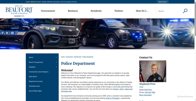 Security scan screenshot of https://www.cityofbeaufort.org/189/Police-Department