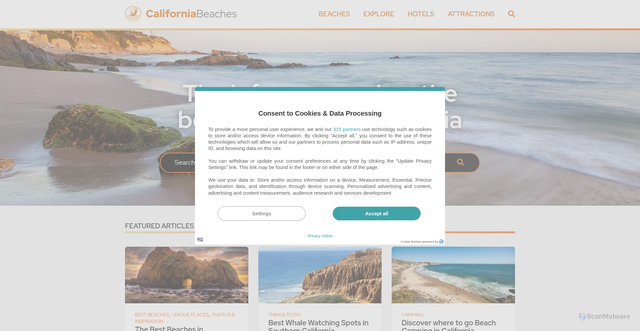 Security scan screenshot of https://www.californiabeaches.com