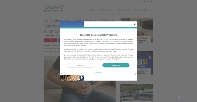 Security scan screenshot of https://www.cruzely.com/21-cruises-see-health-outbreaks-with-diarrhea-vomiting-in-2025-heres-what-to-know/