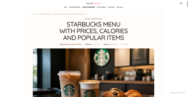 Security scan screenshot of https://latestmenus.com/blogs/coffee-drinks-menus/starbucks-menu