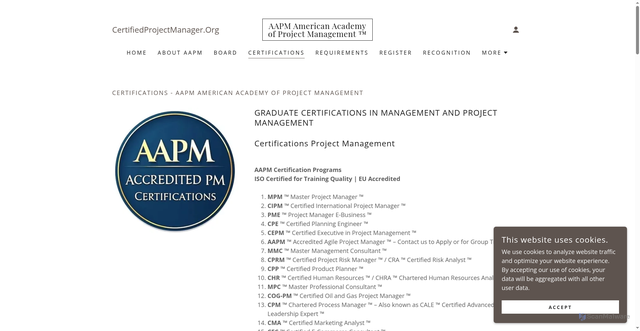 Security scan screenshot of https://certifiedprojectmanager.org/certifications