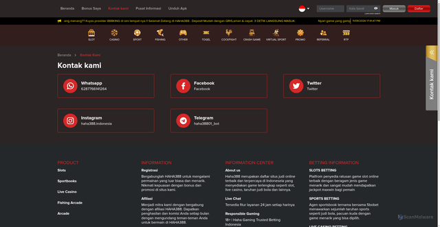 Security scan screenshot of https://haha388lucky.com/contact-us