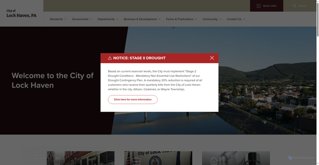 Security scan screenshot of https://www.lockhavenpa.gov/