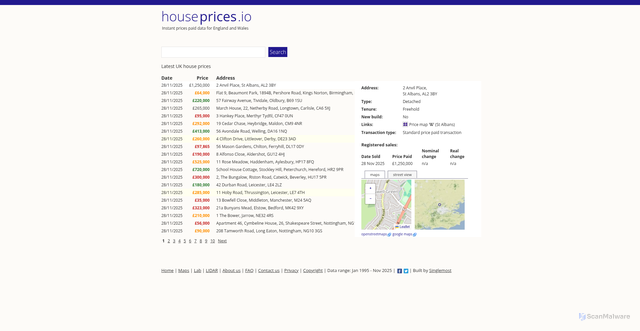 Security scan screenshot of https://houseprices.io
