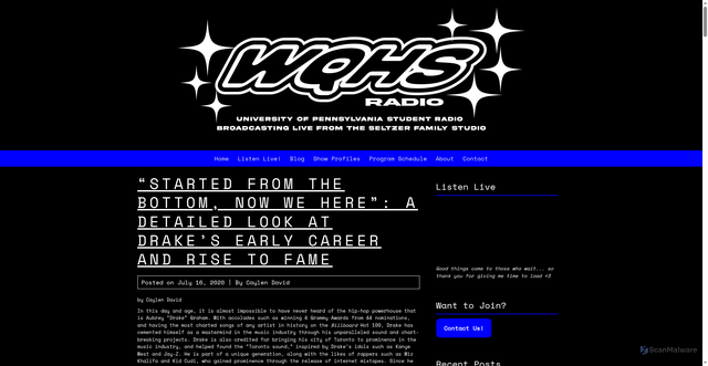 Security scan screenshot of https://wqhs.upenn.edu/started-from-the-bottom-now-we-here-a-detailed-look-at-drakes-early-career-and-rise-to-fame/