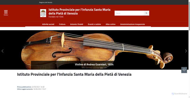 Security scan screenshot of https://www.pietavenezia.org/home