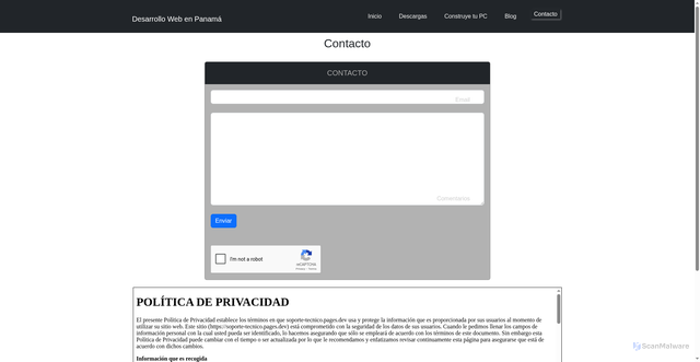 Security scan screenshot of https://soporte-tecnico.pages.dev/contacto.html