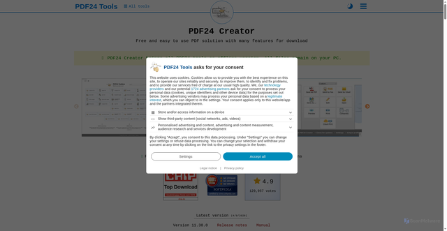 Security scan screenshot of https://creator.pdf24.org