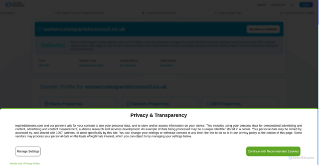 Security scan screenshot of https://expireddomains.com/domain/somercotesparishcouncil.co.uk
