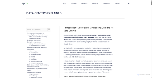 Security scan screenshot of https://epcmholdings.com/data-centers-explained/