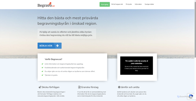Security scan screenshot of https://begravo.se
