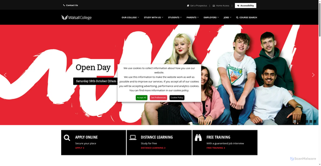 Security scan screenshot of https://www.walsallcollege.ac.uk/