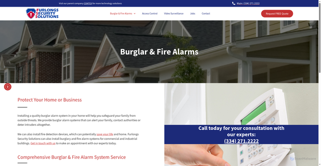 Security scan screenshot of https://furlongssecurity.com/burglar-fire-alarms/