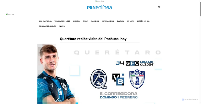 Security scan screenshot of https://psn.si/queretaro-recibe-pachuca-rm-2/2026/02/01/
