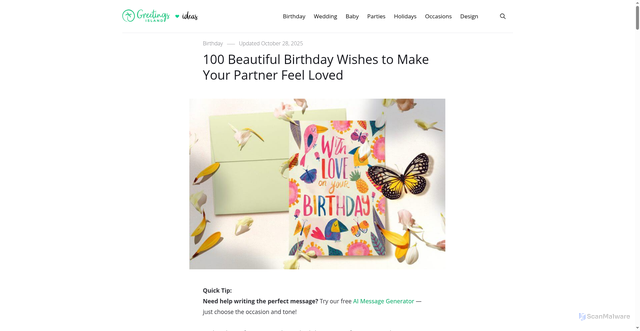 Security scan screenshot of https://www.greetingsisland.com/blog/60-ways-to-wish-happy-birthday-to-the-one-you-love