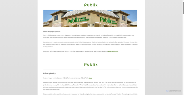 Security scan screenshot of corporate.publix.com