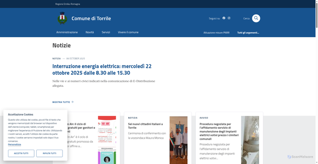 Security scan screenshot of https://www.comune.torrile.pr.it/