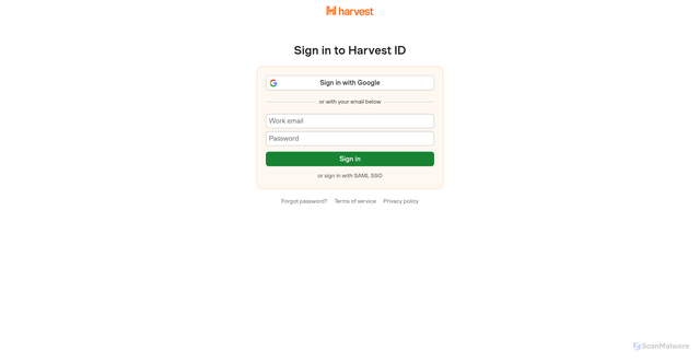 Security scan screenshot of https://id.getharvest.com