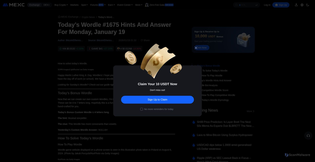 Security scan screenshot of https://www.mexc.co/en-PH/news/505499