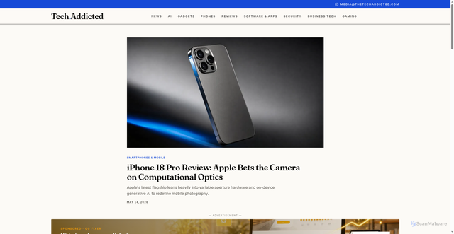 Security scan screenshot of https://thetechaddicted.com/article/iphone-18-pro-review