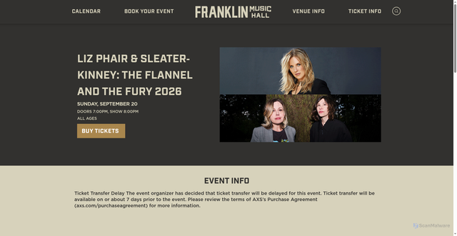 Security scan screenshot of https://franklinmusichall.com/events/detail/?event_id=1396997