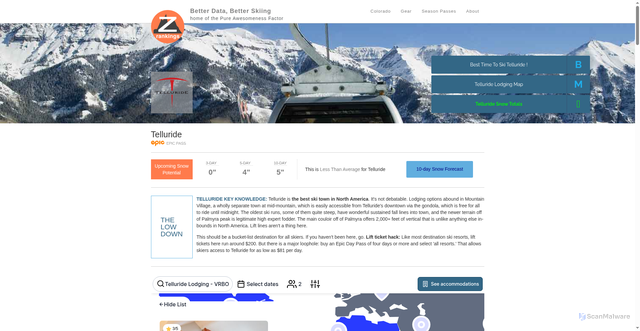 Security scan screenshot of https://www.zrankings.com/ski-resorts/163-telluride-ski-resort