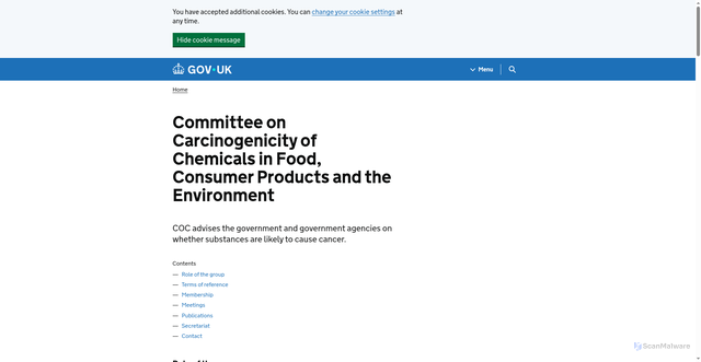 Security scan screenshot of https://www.gov.uk/government/groups/committee-on-carcinogenicity-of-chemicals-in-food-consumer-products-and-the-environment-coc